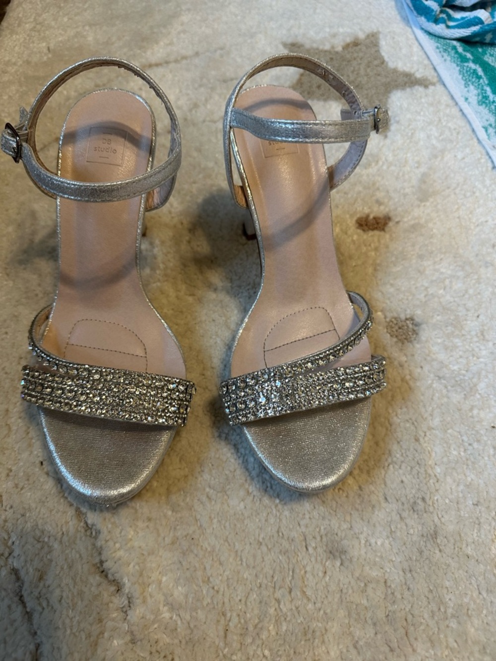 David’s Bridal Women's Silver Rhinestone Ankle-Strap Heels - Size 7